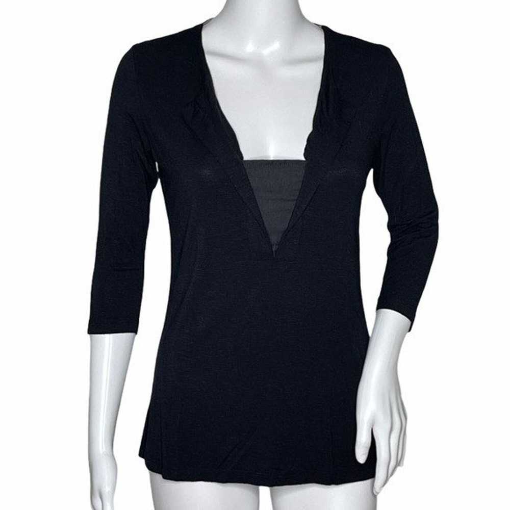 Anthropologie Dolan Left Coast Top Womens XSmall Black Gray V-Neck Minimalist